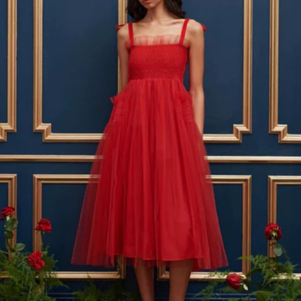 Sister Jane Vibrant Red Tulle Midi Dress